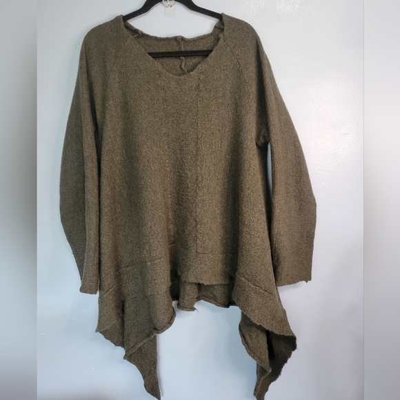 Wool Lagenlook Oversized Tunic Top Made in Germany Green Small - Picture 3 of 12